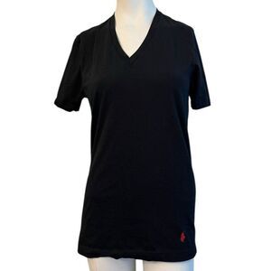 Polo Ralph Lauren Ladies Small Black V Neck T Shirt Red Embroidered Pony Logo